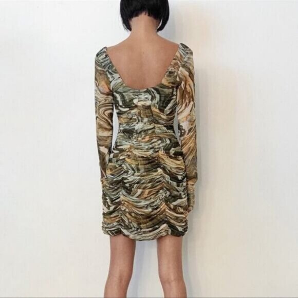 ZARA Marbled Ruched Draped Tulle Mini Dress Size XS - Picture 2 of 7